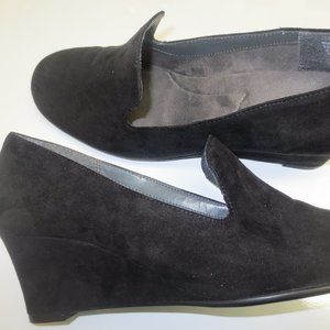 Black suede wedge slip on